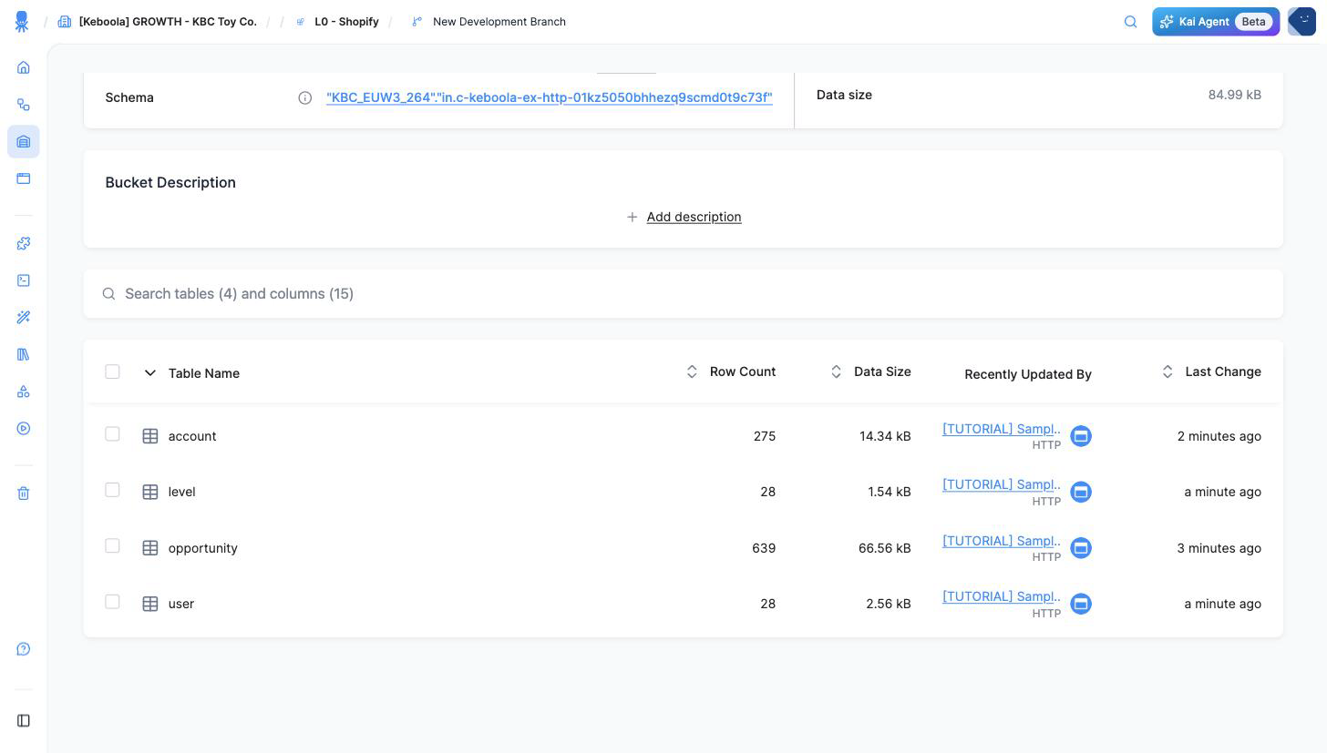 Screenshot - The four tables in Storage