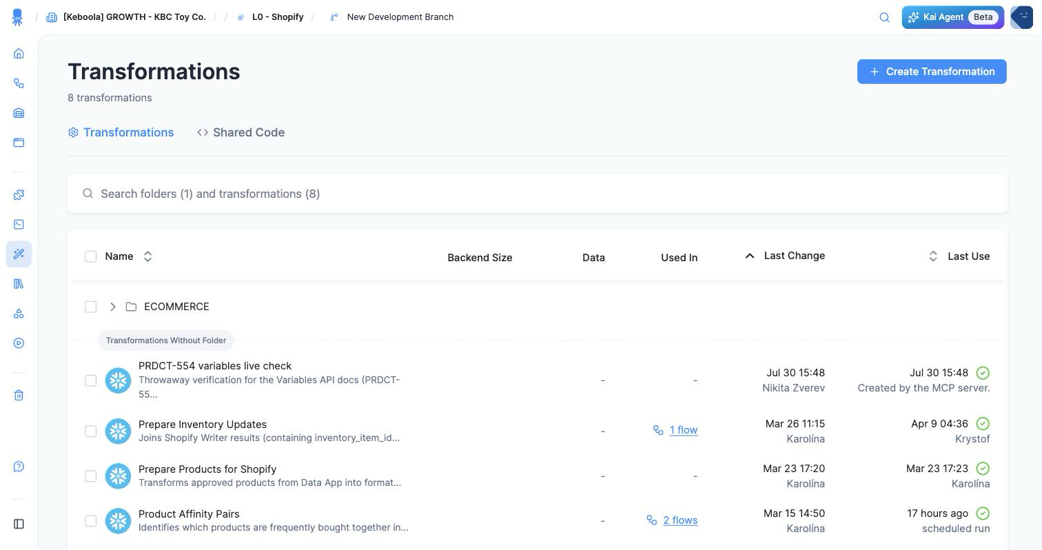 Screenshot - Transformations section