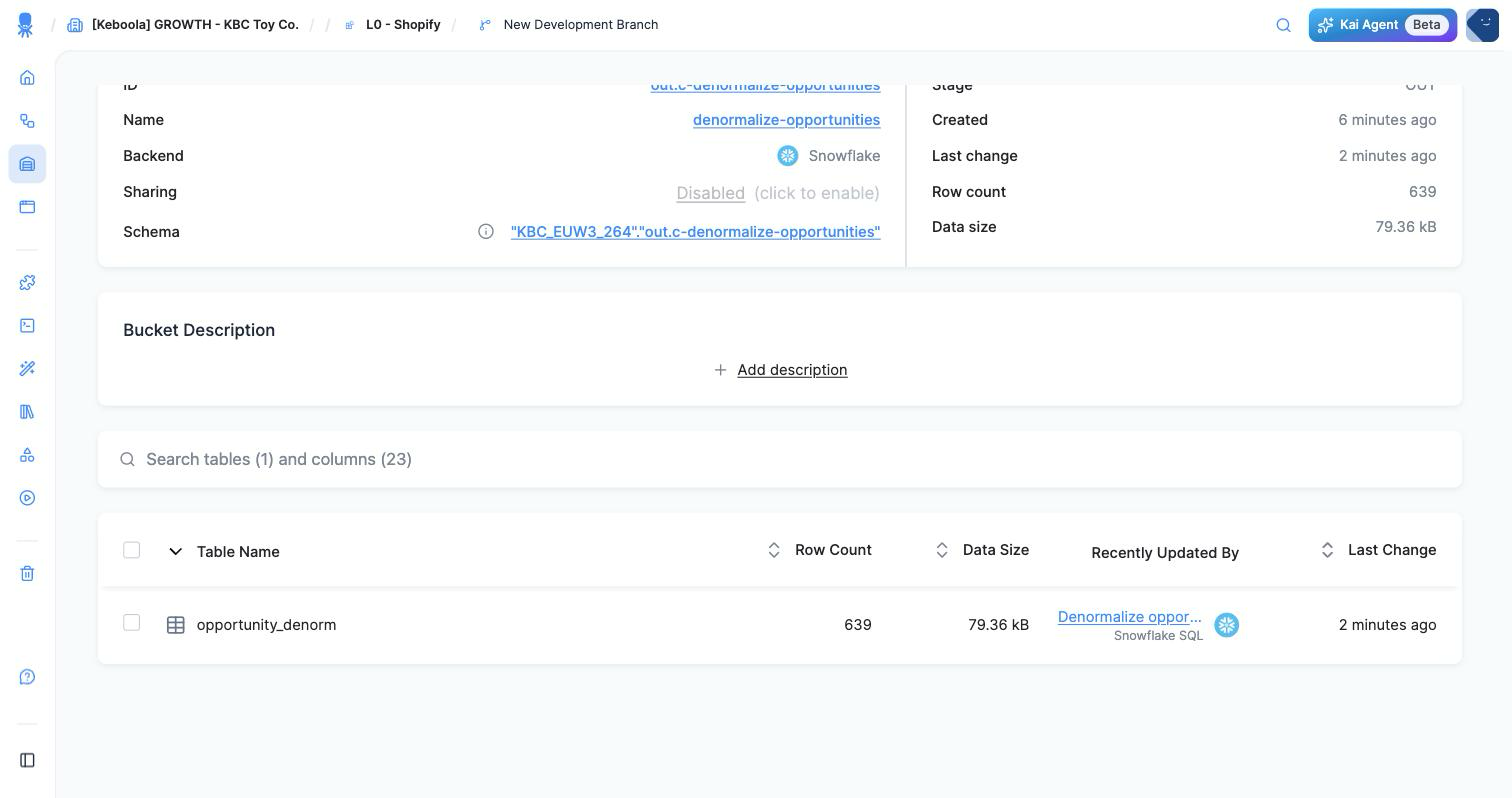 Screenshot - The new table in Storage